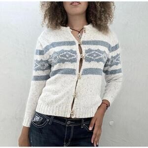 ST JOHNS BAY Vintage Fair Isle Knit Speckle Cardigan Size XL Wood Toggle Button
